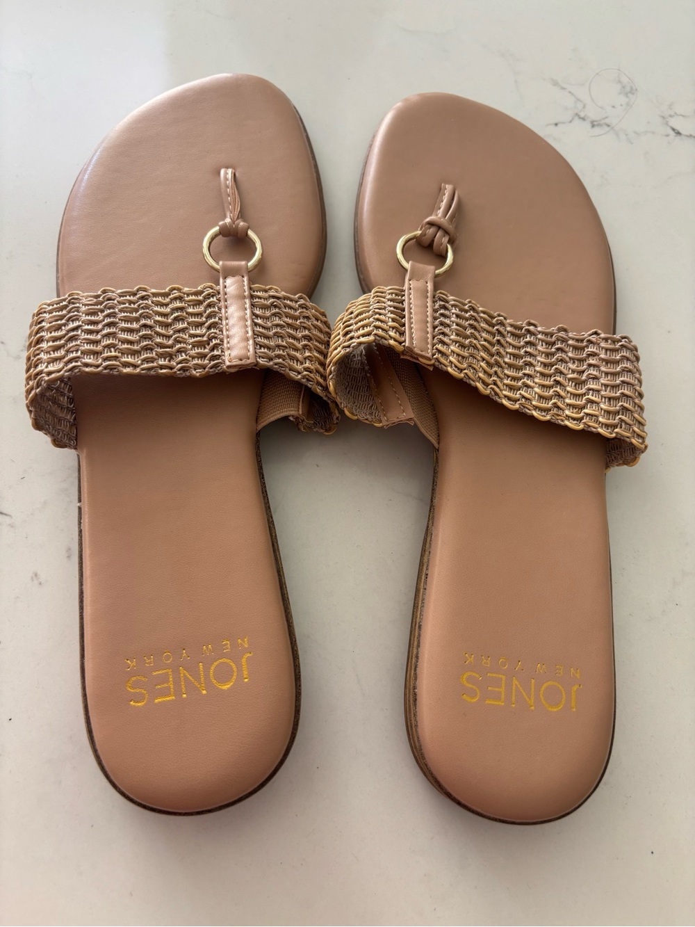 New Jones New York Beige Woven Ring Slide Sandals